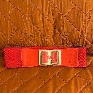 Red Women's Stretch Belt with Gold Buckle